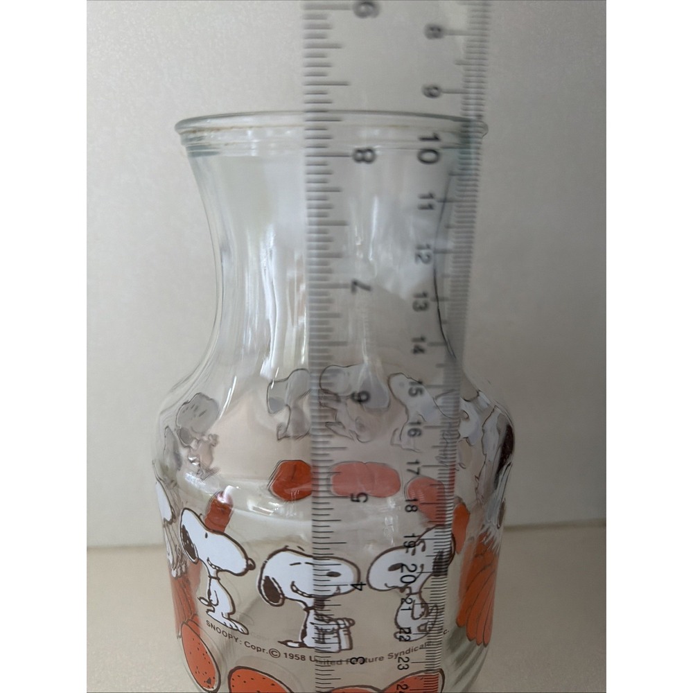 Vintage Peanuts Snoopy Orange Juice Glass Carafe Pitcher Jar 1958 Schulz - Picture 8 of 10